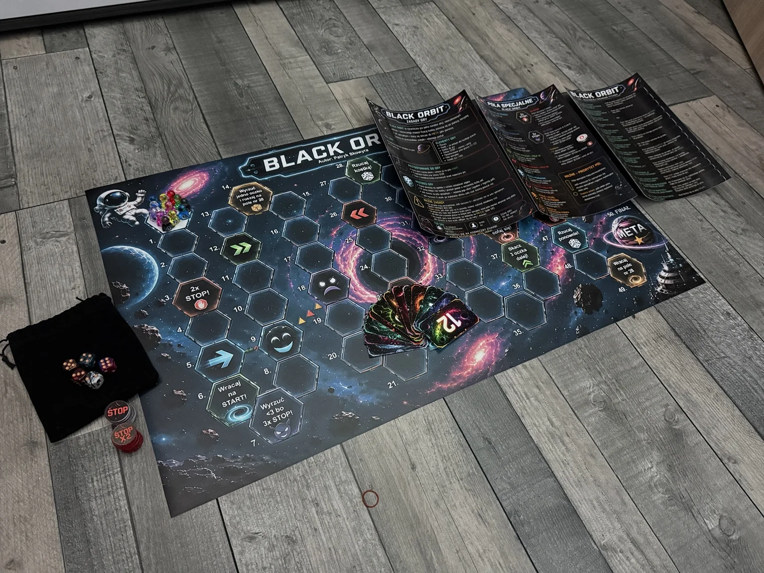 Kompletny prototyp Black Orbit rozłożony na podłodze